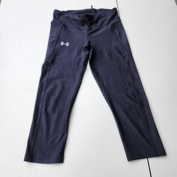 Under Armour HeatGear Compression Pants Cropped Leggings Running Black Womens M - Picture 1 of 9